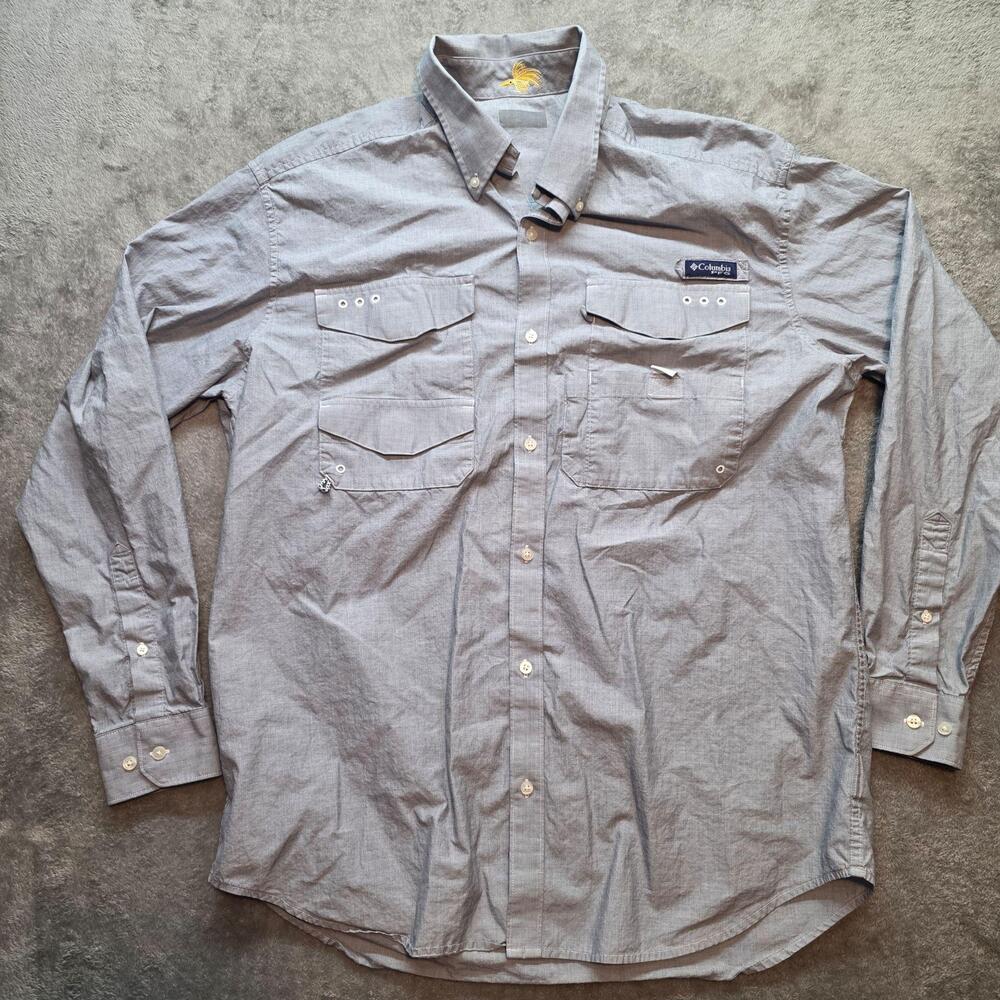 Columbia PFG Button Up Shirt Mens XL Gray Long Sleeve Fishing Vented Pockets